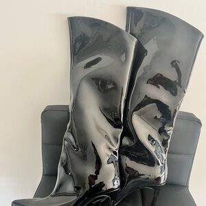 Zara Black Patent Knee-High Women's Boots